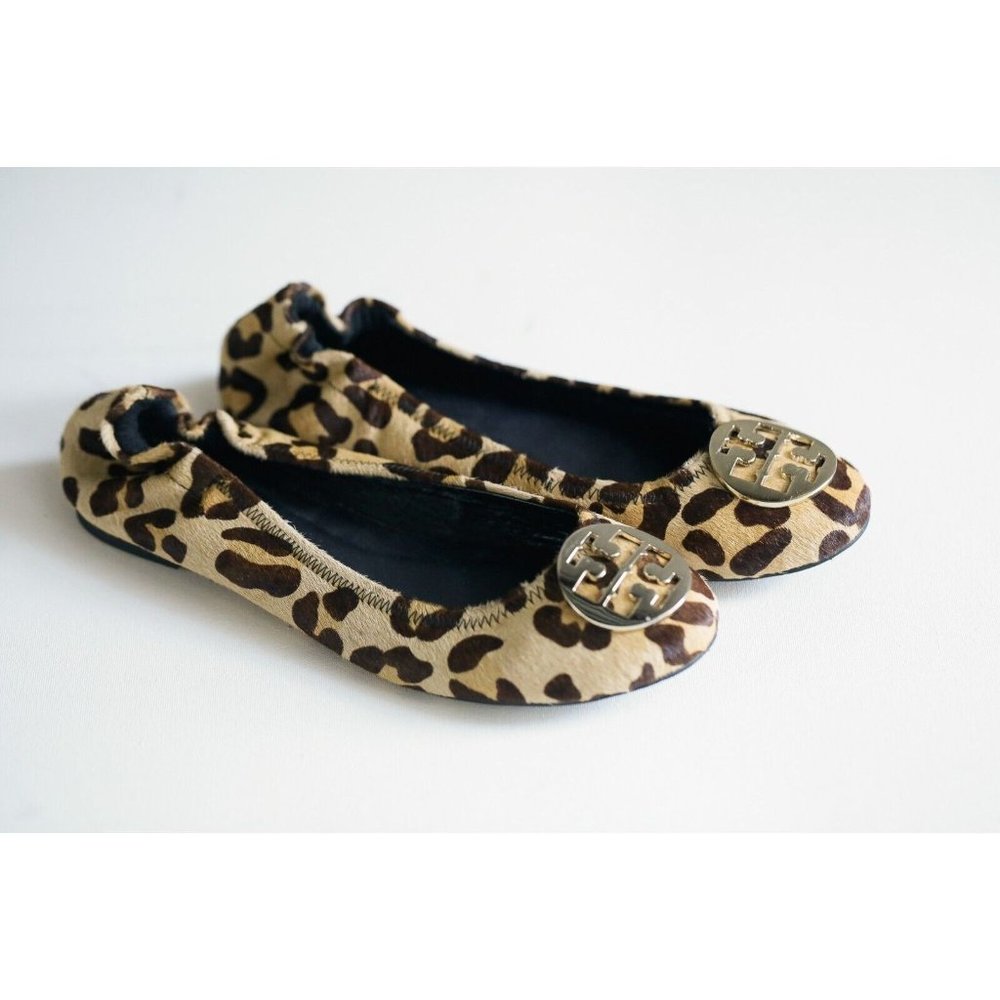 Tory Burch Animal Print Cow Skin Large Medallion Classic Ballet Flats US Size 9